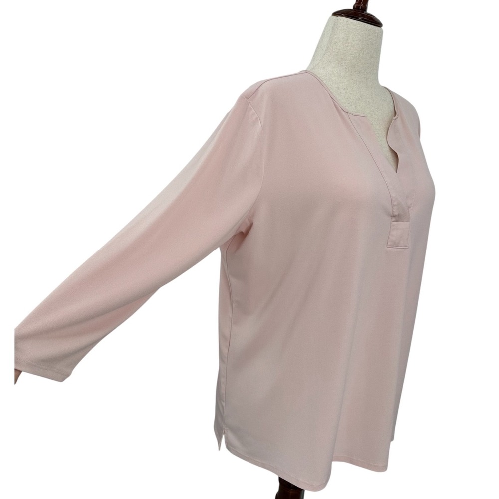 Banana Republic Blush Pink Satin Trim V-Neck Blouse Long Sleeves Women's XL - Picture 2 of 10